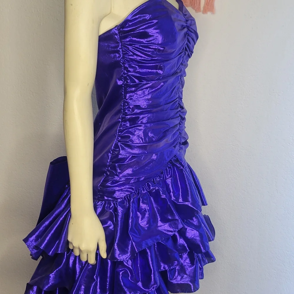 Vintage 80s Purple Lame Party Dress - Picture 4 of 8